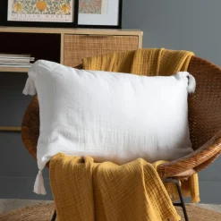 EMINZA Coussin rectangulaire gaze de coton (40 x 60 cm) Gaïa chantilly Blanc Hot