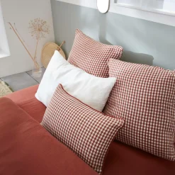 EMINZA Coussin rectangulaire gaze de coton (40 x 60 cm) Gaïa vichy Terracotta Discount