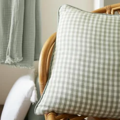 EMINZA Coussin rectangulaire gaze de coton (40 x 60 cm) Gaïa vichy Vert Eucalyptus Discount