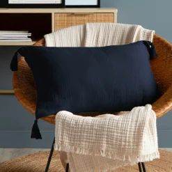 EMINZA Coussin rectangulaire gaze de coton (40 x 60 cm) Gaïa Bleu nuit Clearance