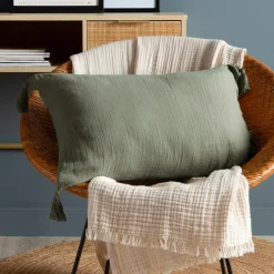 EMINZA Coussin rectangulaire gaze de coton (40 x 60 cm) Gaïa Vert romarin Online