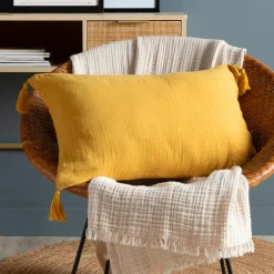EMINZA Coussin rectangulaire gaze de coton (40 x 60 cm) Gaïa Jaune safran Hot