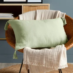 EMINZA Coussin rectangulaire gaze de coton (40 x 60 cm) Gaïa Vert tilleul New