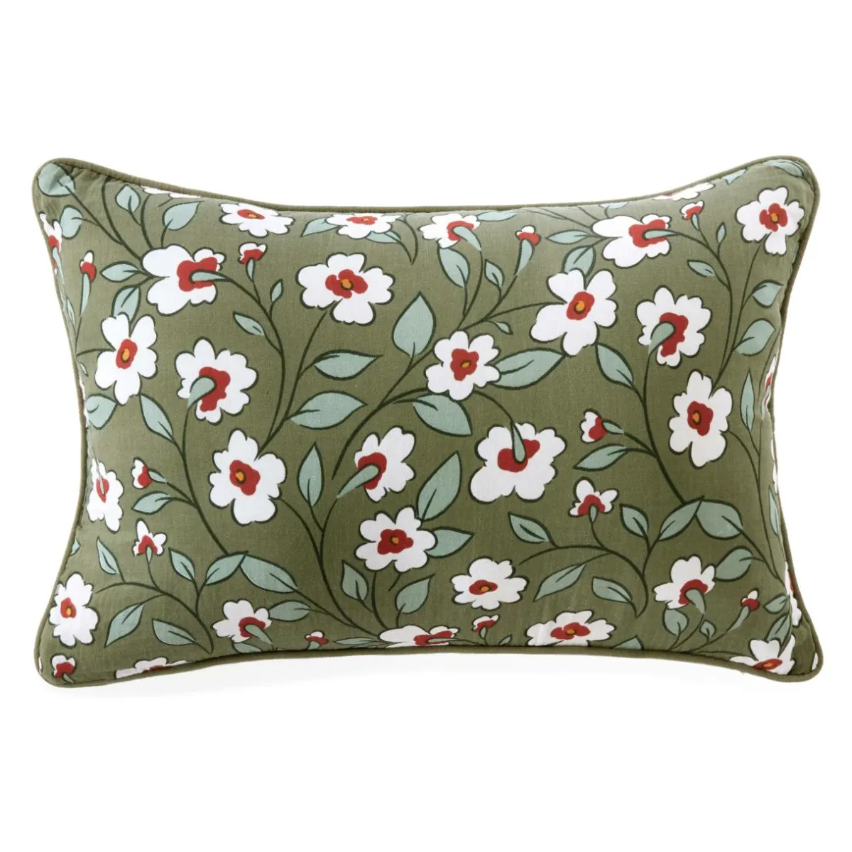 EMINZA Coussin rectangulaire gaze de coton (40 x 60 cm) Gaïa Marguerite Vert Romarin Outlet