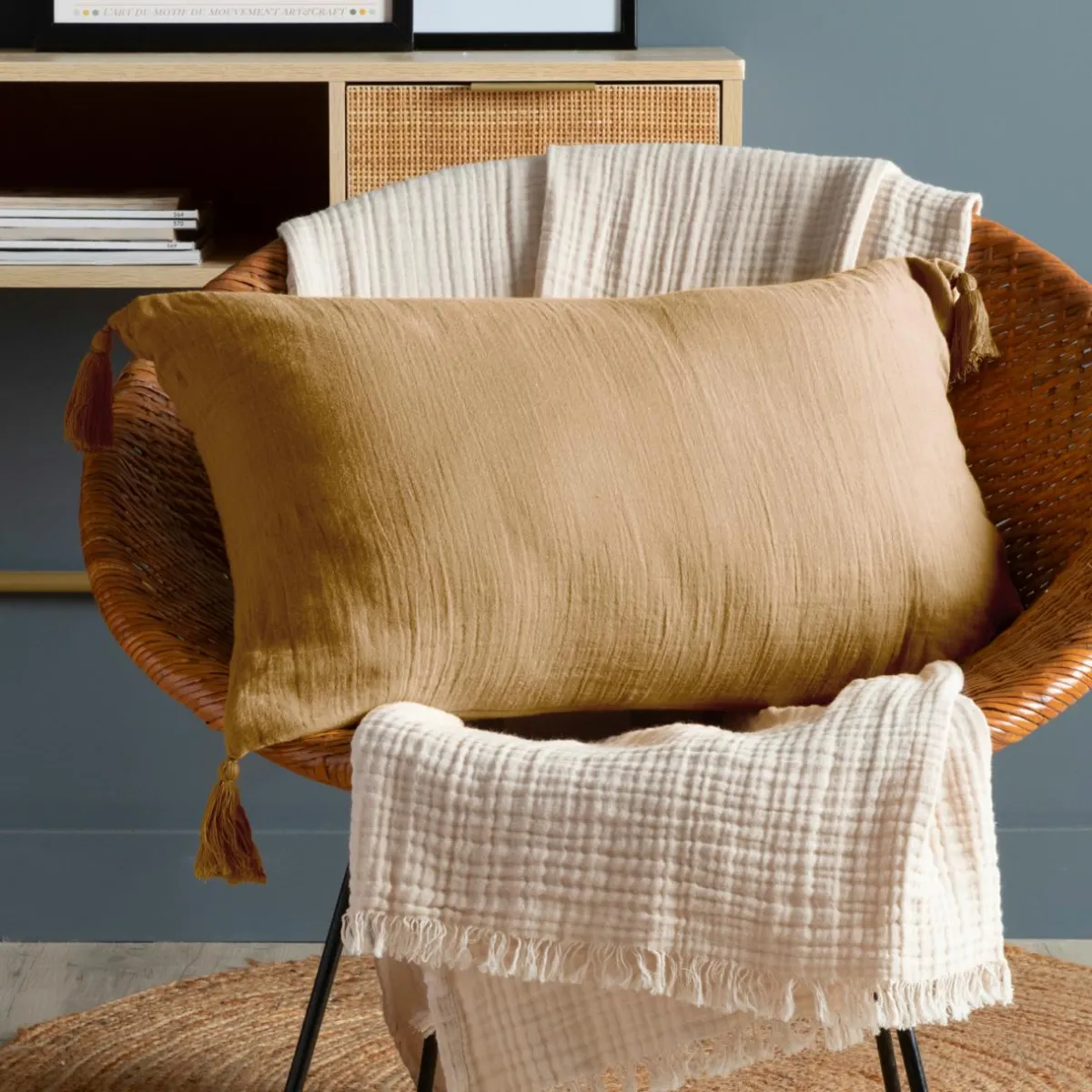 EMINZA Coussin rectangulaire gaze de coton (40 x 60 cm) Gaïa Camel Sale