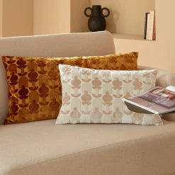 Atmosphera, cru017dateur d'intu017drieur Coussin rectangulaire velours (35 x 75 cm) Luna Jaune ocre Outlet