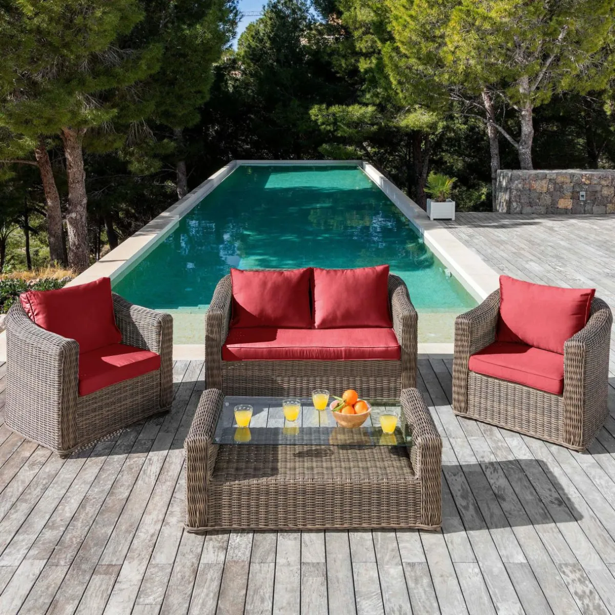 MOBELLIA Coussins de remplacement pour salon de jardin Calvi 4 places Rouge Sale