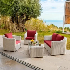 MOBELLIA Coussins de remplacement pour salon de jardin Calvi 4 places Rouge Sale