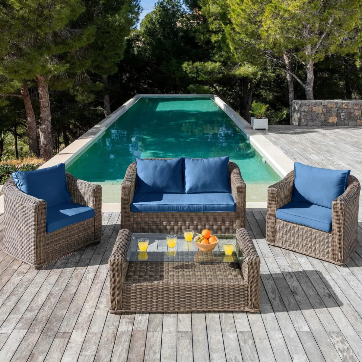 MOBELLIA Coussins de remplacement pour salon de jardin Calvi 4 places Bleu