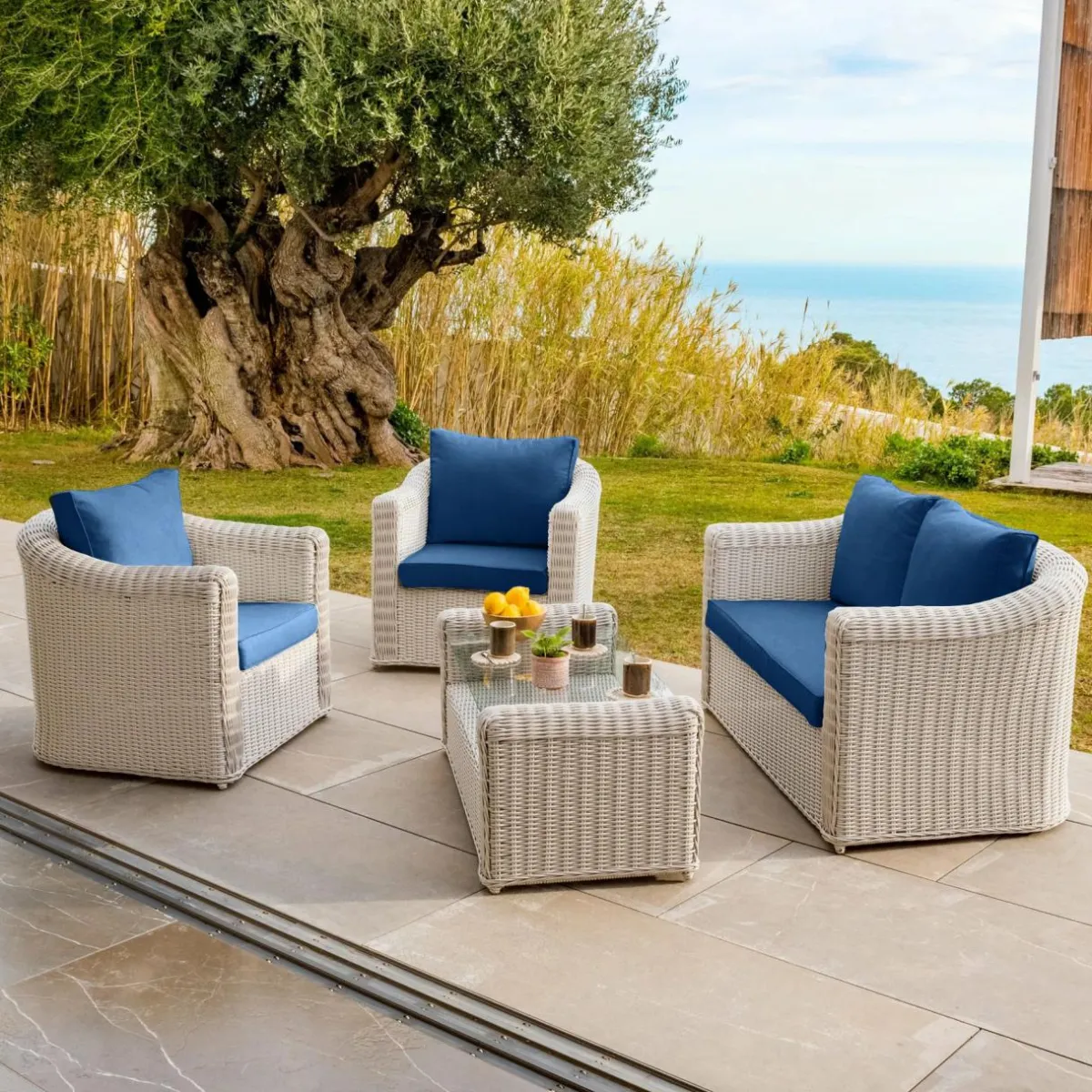 MOBELLIA Coussins de remplacement pour salon de jardin Calvi 4 places Bleu