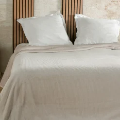 LINDER Couvre lit velours (240 x 260 cm) Gaufré Ecru New