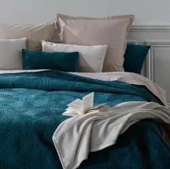 ATMOSPHERA Couvre-lit (260 x 240 cm) Feuilles Bleu canard New