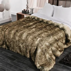 LINDER Couvre-lit (250 x 260 cm) Imitation fourrure Grizzly Marron Clearance