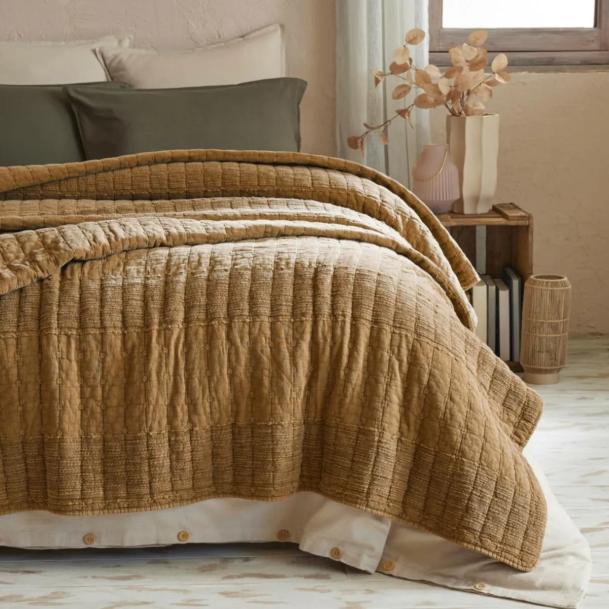 EMINZA Couvre-lit coton matelassé (220 x 240 cm) Lena Camel Best