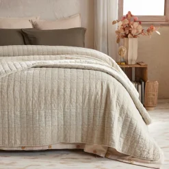 EMINZA Couvre-lit coton matelassé (240 x 260 cm) Lena sable Beige New