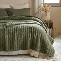 EMINZA Couvre-lit coton matelassé (240 x 260 cm) Lena Vert romarin Discount