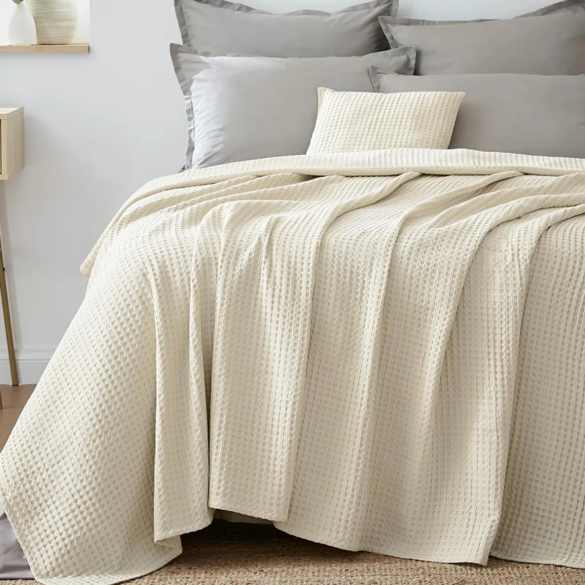 EMINZA Couvre-lit coton nid d'abeille (220 x 250 cm) Maya pampa Beige Outlet