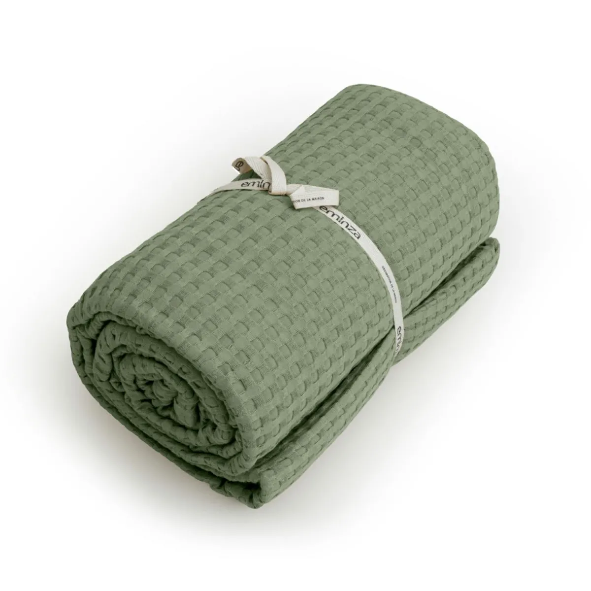 EMINZA Couvre-lit coton nid d'abeille (220 x 250 cm) Maya Vert romarin Outlet