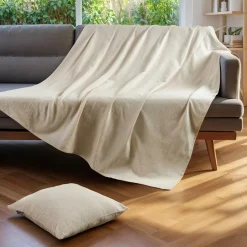 EMINZA Couvre-lit coton tissé (220 x 250 cm) Léa pampa Beige Discount