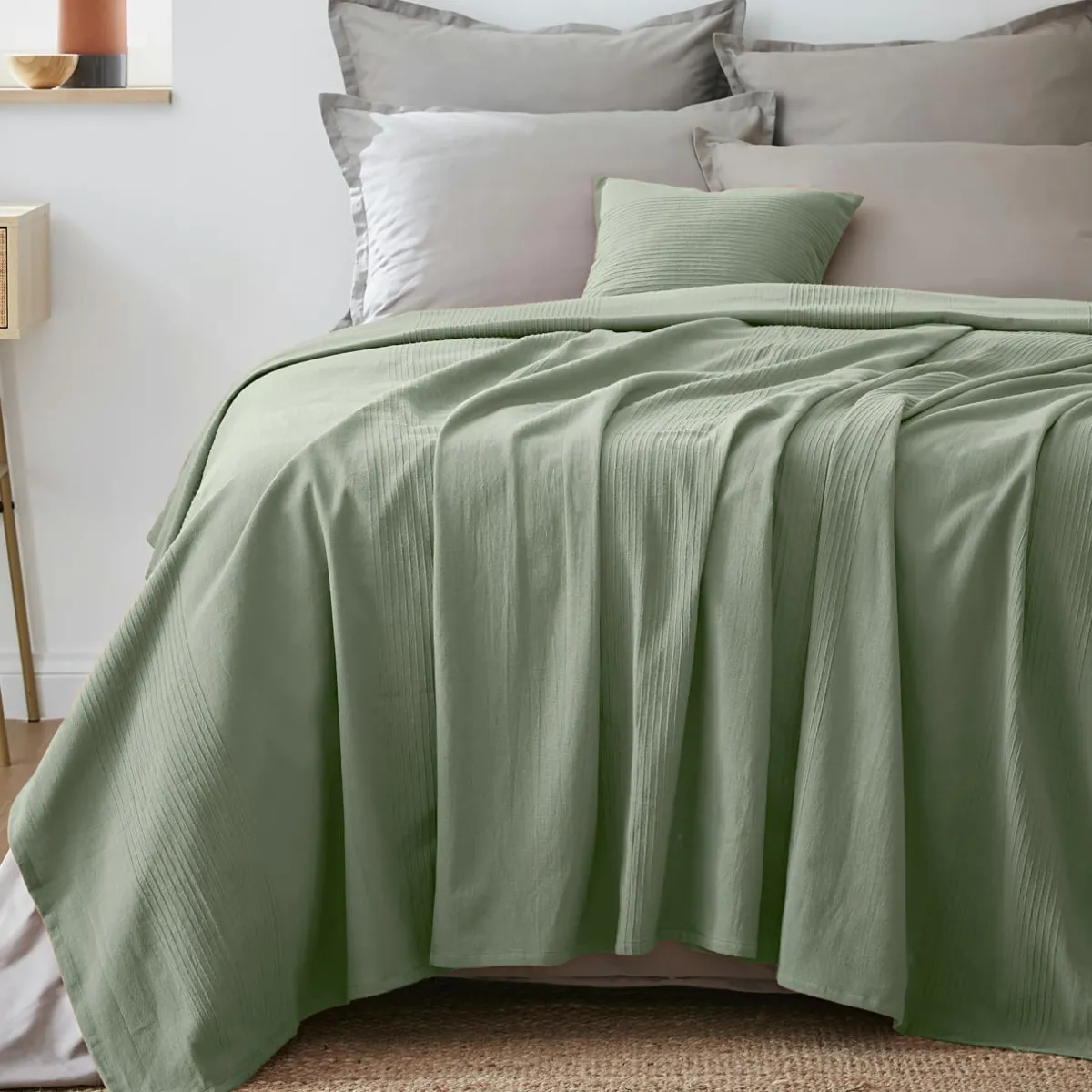 EMINZA Couvre-lit coton tissé (180 x 220 cm) Léa Vert romarin Sale