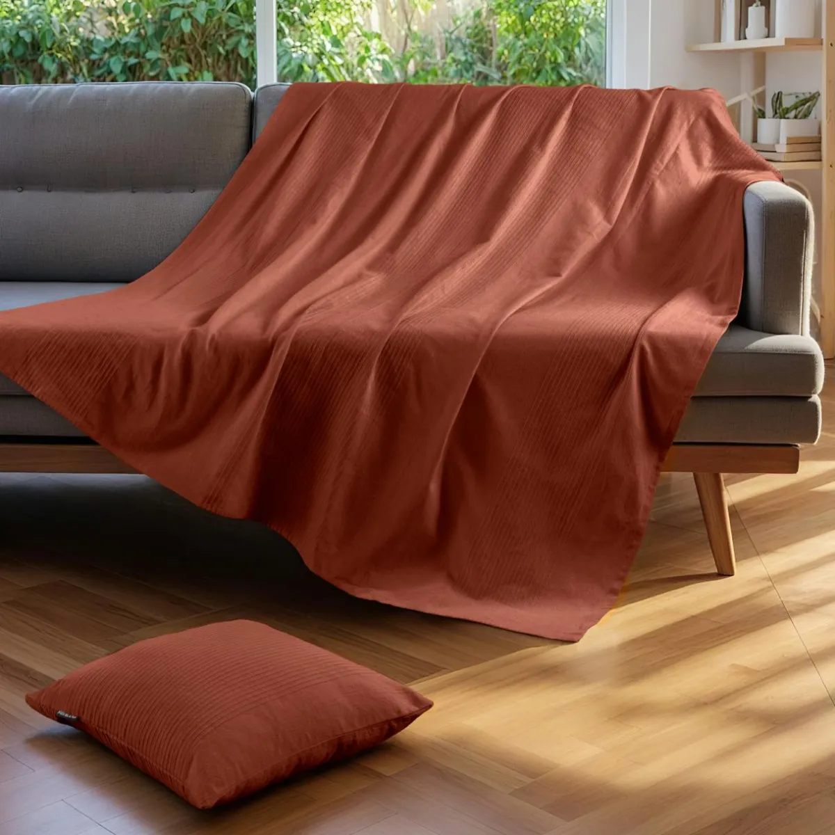 EMINZA Couvre-lit coton tissé (180 x 220 cm) Léa Terracotta Outlet