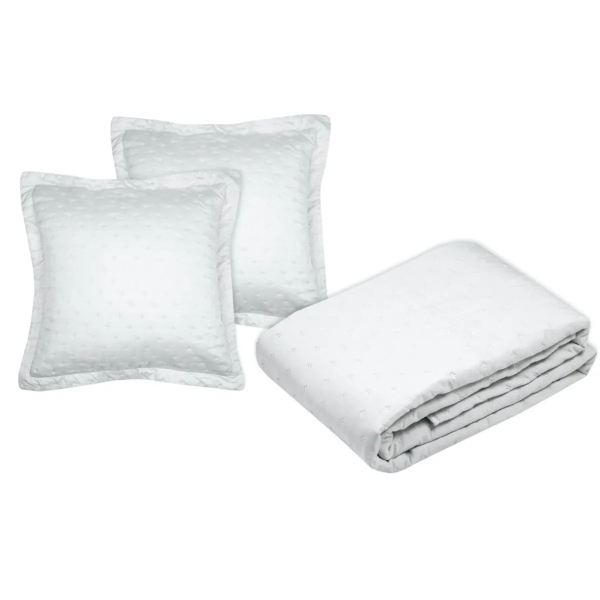 STOF Couvre-lit matelassé avec deux taies d'oreiller (260 x 240 cm) Cléo Blanc Discount