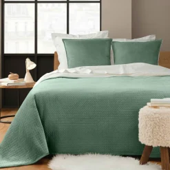 douceur d'intu017drieur Couvre-lit matelassé et deux taies d'oreiller velours (220 x 240 cm) Mylène cédre Vert Sale