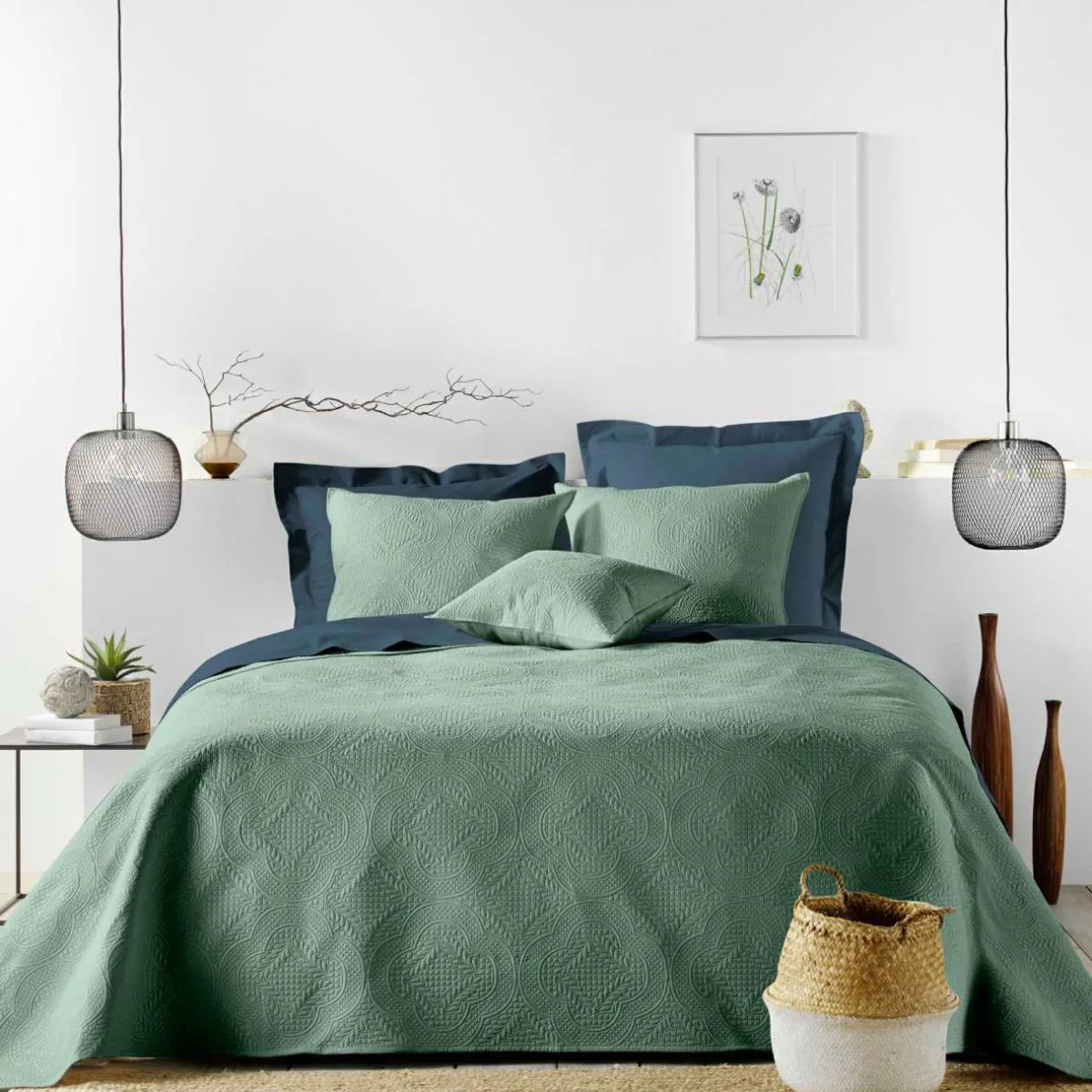 douceur d'intu017drieur Couvre-lit matelassé et deux taies d'oreiller (220 x 240 cm) Romane cédre Vert Hot