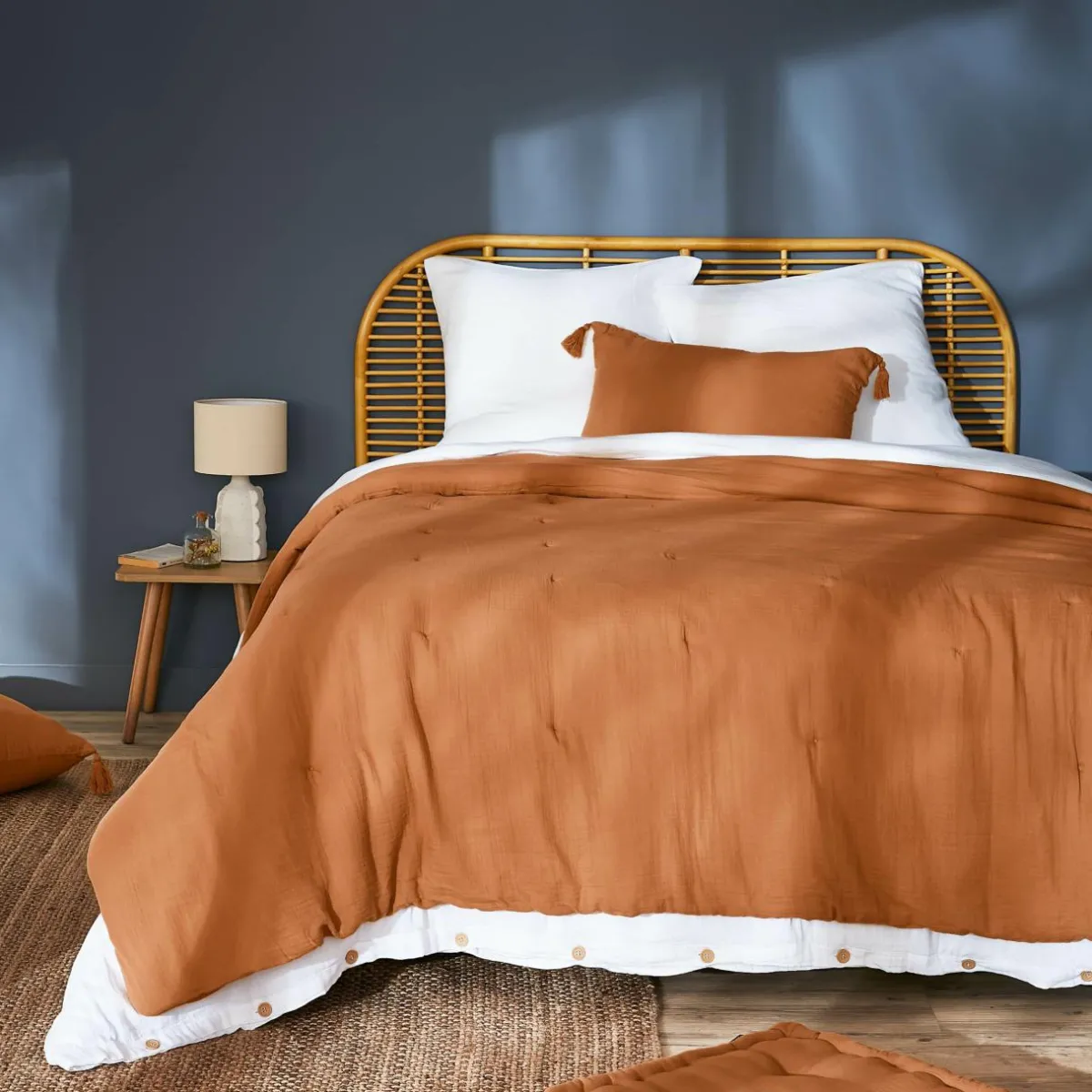 EMINZA Couvre-lit matelassé gaze de coton (260 x 240 cm) Gaïa Abricot Online