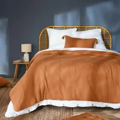EMINZA Couvre-lit matelassé gaze de coton (180 x 240 cm) Gaïa Abricot New