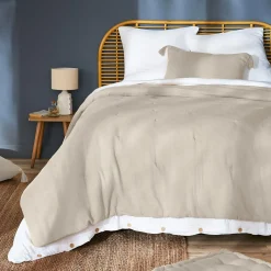EMINZA Couvre-lit matelassé gaze de coton (260 x 240 cm) Gaïa pampa Beige New