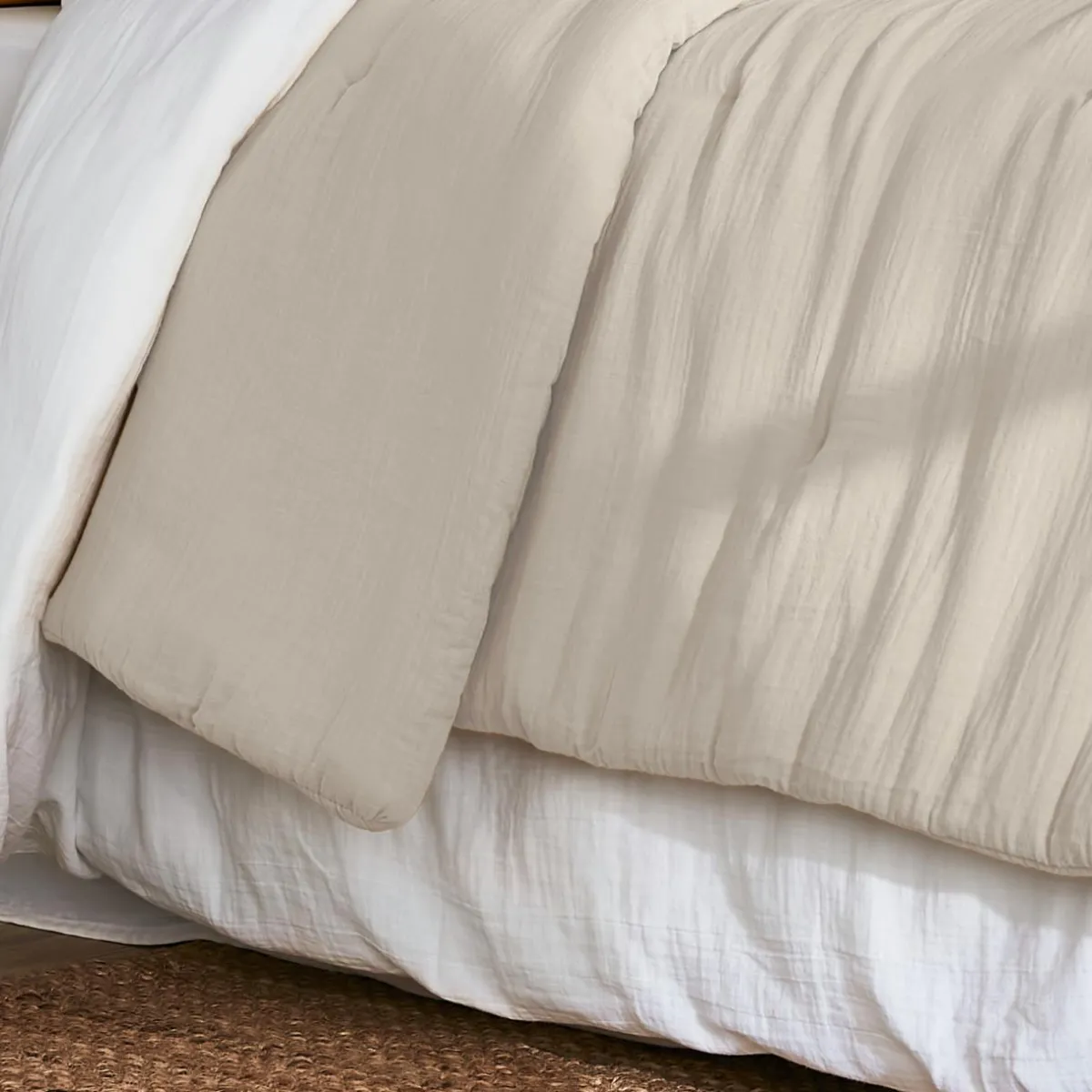 EMINZA Couvre-lit matelassé gaze de coton (260 x 240 cm) Gaïa pampa Beige New