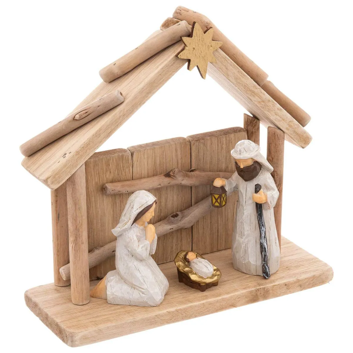 Feeric Lights & Christmas Crèche de Noël complète en bois (H19 cm) Sainte-Lucia Naturel Clearance