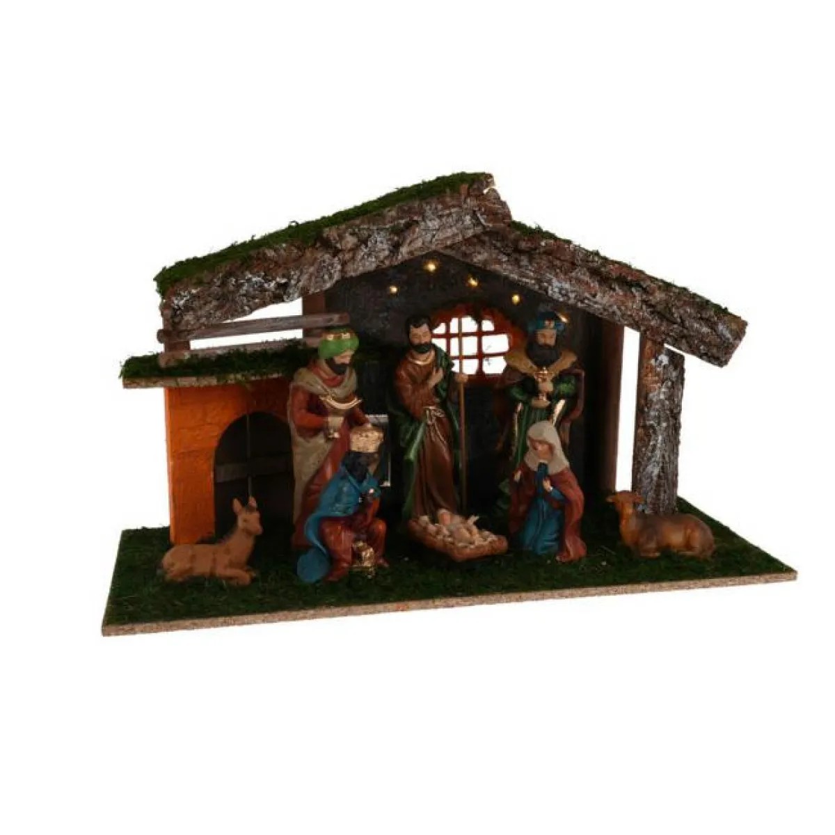 KOOPMAN Crèche de Noël complète et lumineuse (H30 cm) Sainte-Christine Marron New