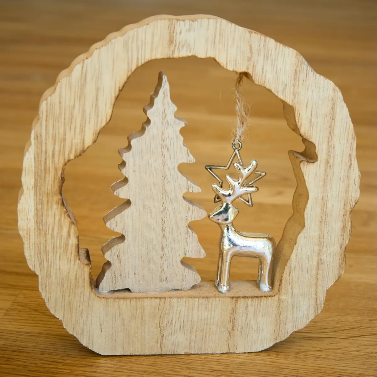 KAEMINGK Décoration en bois (H14 cm) Renne et sapin Bois blond Naturel