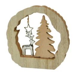KAEMINGK Décoration en bois (H14 cm) Renne et sapin Bois blond Naturel