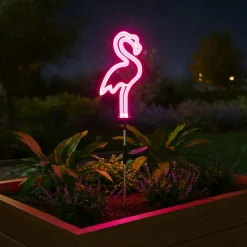 KAEMINGK Décoration lumineuse Solaire à piquer au sol (H74 cm) néon Flamant Rose New