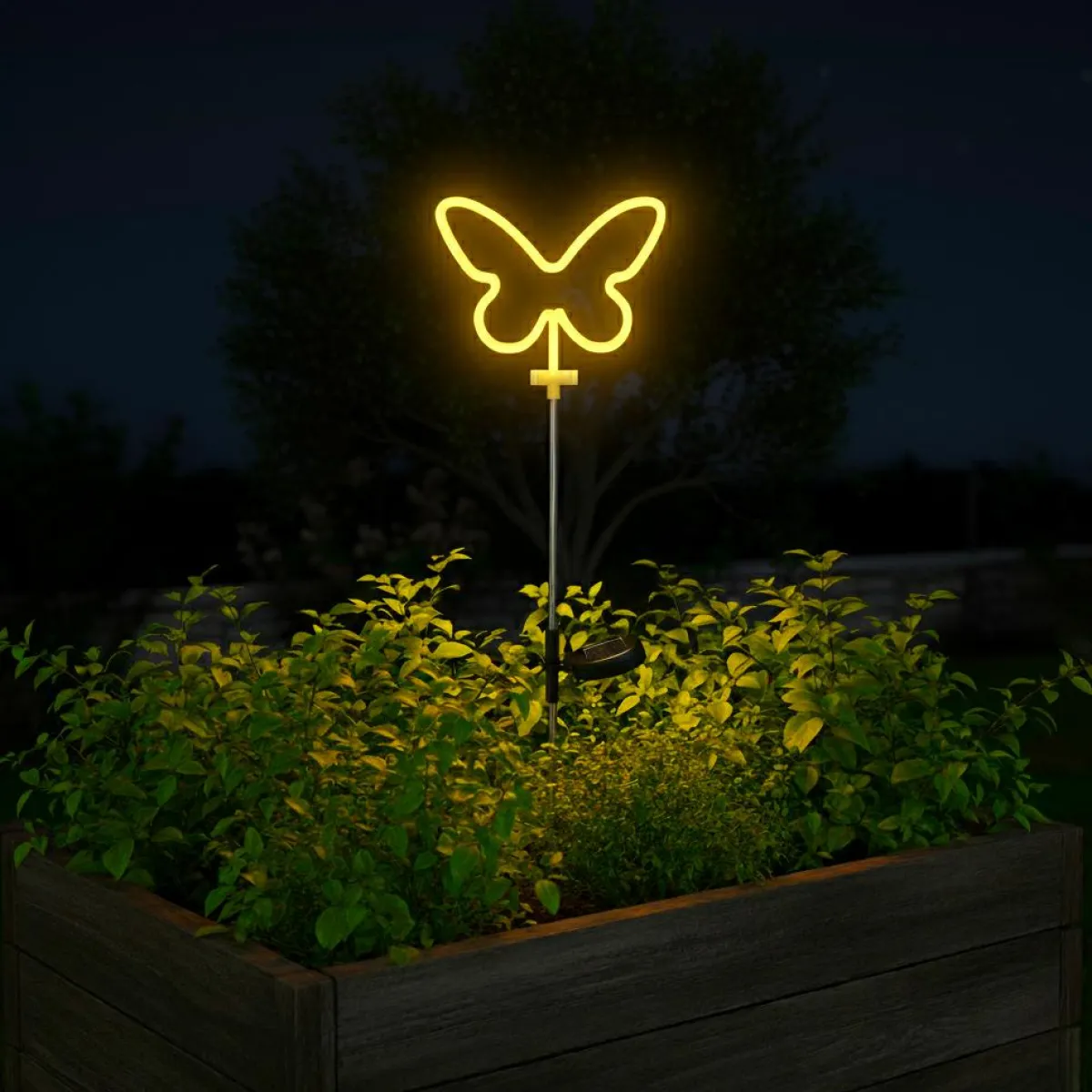 KAEMINGK Décoration lumineuse Solaire à piquer au sol (H85 cm) Papillon néon Jaune Hot