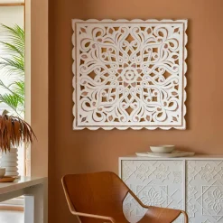 EMINZA Décoration murale en bois (L80 cm) Mandala patiné Blanc Clearance