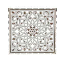 EMINZA Décoration murale en bois (L80 cm) Mandala patiné Blanc Clearance
