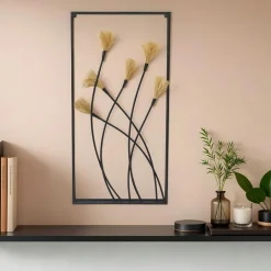 EMINZA Décoration murale en métal et lin (H80 cm) Nature Noir Hot