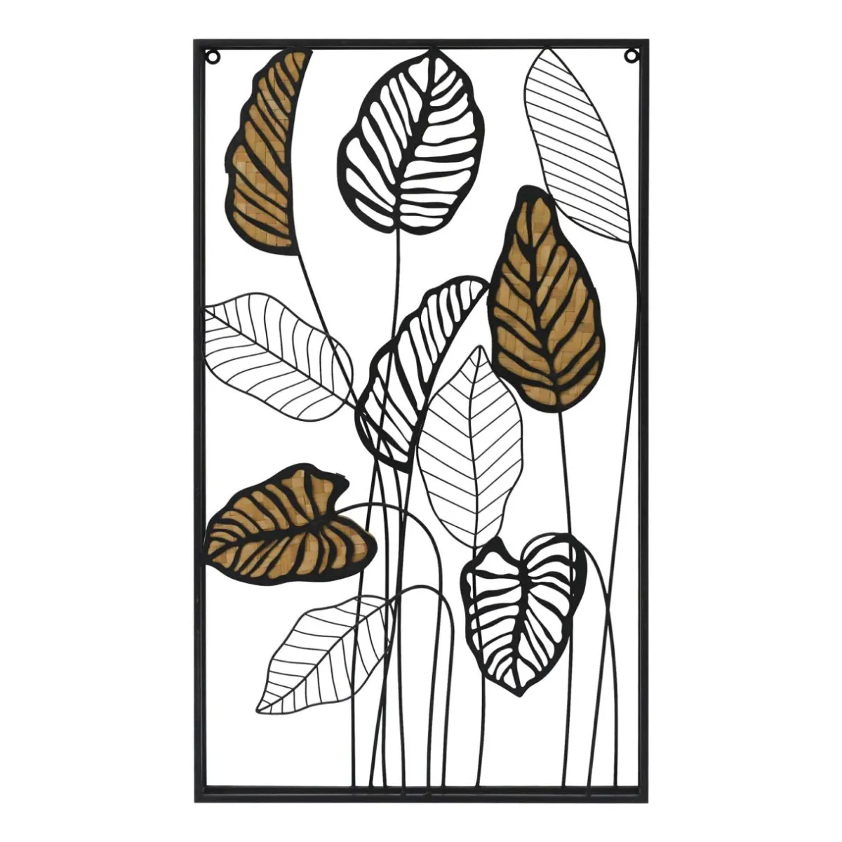 EMINZA Décoration murale en métal (H82 cm) Feuilles en ratan Noir