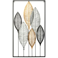 ATMOSPHERA Décoration murale en métal (H65 cm) Feuilles et Or Noir