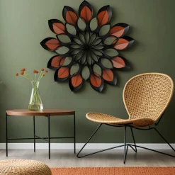 EMINZA Décoration murale en métal (D91 cm) Fleur et marron Noir Sale
