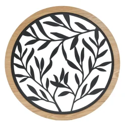 EMINZA Décoration murale ronde en métal (D60 cm) Éclat de Feuille Noir Hot