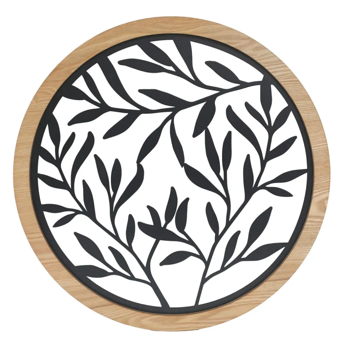 EMINZA Décoration murale ronde en métal (D60 cm) Éclat de Feuille Noir Hot