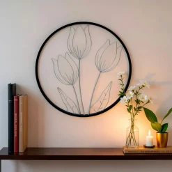 EMINZA Décoration murale ronde en métal (D46 cm) Tulipe Noir Online