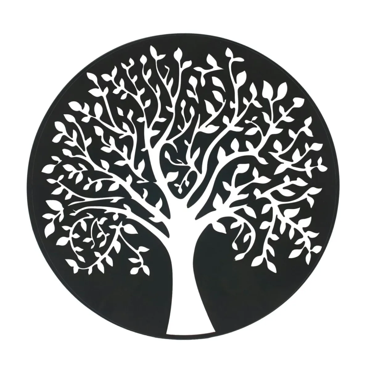 EMINZA Décoration murale ronde en métal (D60 cm) Arbre de vie Noir Discount