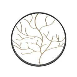 EMINZA Décoration murale ronde en métal (D28 cm) Arbre contemporain et doré Noir Clearance