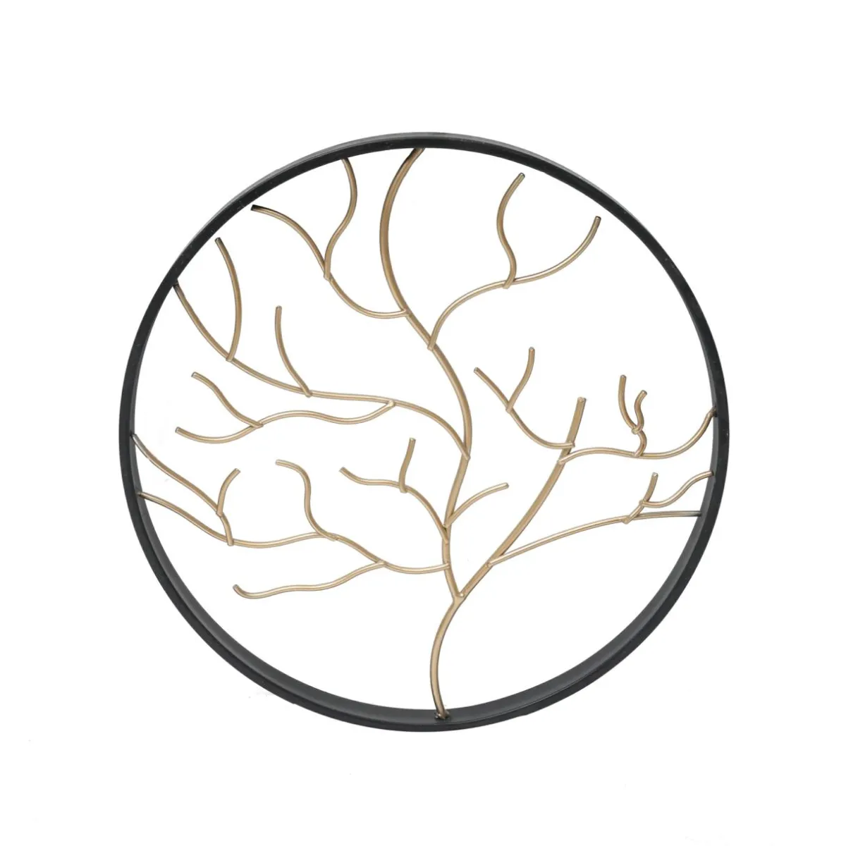EMINZA Décoration murale ronde en métal (D28 cm) Arbre contemporain et doré Noir Clearance